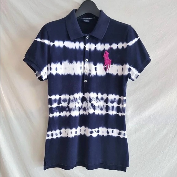 Ralph Lauren Sport Blue Tie-Dye w Pink Horse Button Down Cotton Shirt Size XS - Picture 2 of 9
